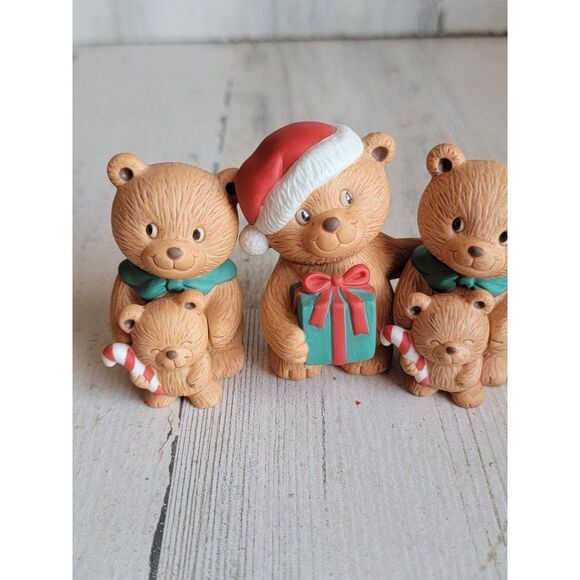 Avon 1990 mini ceramic teddy bear family Christmas candy cane figure set - Picture 2 of 7